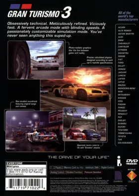 Gran Turismo 3 - A-spec box cover back